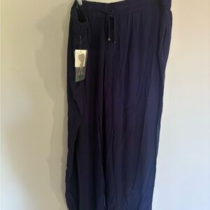 Ulla Popken Women's Navy Wide Leg Pants